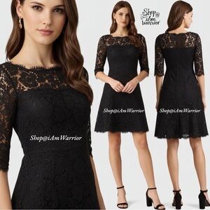 Eliza J lace fit & flare elbow sleeve black dress *shop@iamwarrior